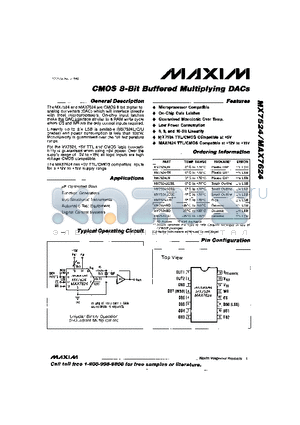 MX7524CD datasheet - CMOS 8-Bit Buffered Multiplying DACs