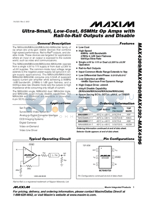 MAX4389EUT-T datasheet - Ultra-Small, Low-Cost, 85MHz Op Amps with Rail-to-Rail Outputs and Disable