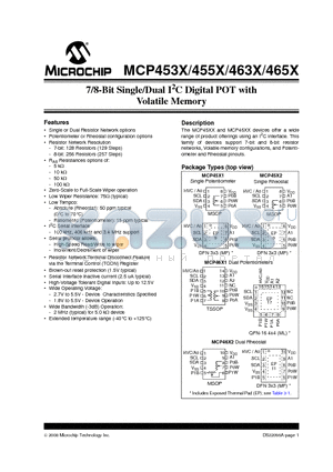 MCP4532-104E/MS datasheet - 7/8-Bit Single/Dual I2C Digital POT with Volatile Memory