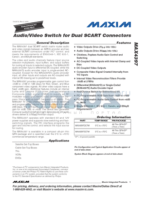 MAX4397 datasheet - Audio/Video Switch For Dual SCART Connectors