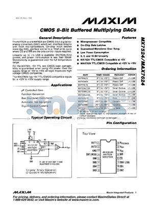 MX7524SD datasheet - CMOS 8-Bit Buffered Multiplying DACs