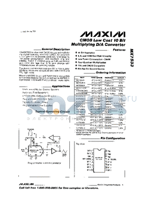 MX7533SQ datasheet - CMOS Low Cost 10 Bit Multiplying D/A Converter