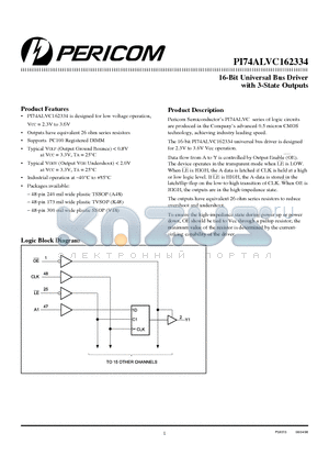 PI74ALVC162334A datasheet - 16-Bit Universal Bus Driver with 3-State Outputs
