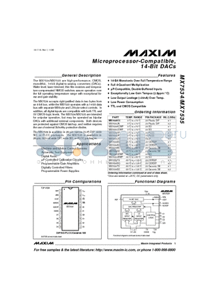 MX7534JCWP datasheet - Microprocessor-Compatible, 14-Bit DACs