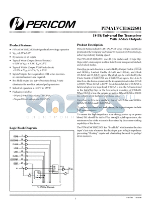 PI74ALVCH1622601 datasheet - 18-Bit Universal Bus Transceiver With 3-State Outputs