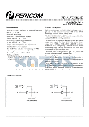 PI74ALVCH162827 datasheet - 20-Bit Buffer Driver with 3-STATE Outputs