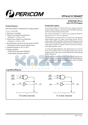PI74ALVCH16827 datasheet - 20-Bit Buffer/Driver with 3-STATE Outputs