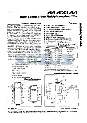 MAX440EWI datasheet - High-Speed Video Multiplixer/Amplifier