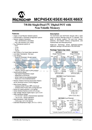 MCP4541T-503E/MF datasheet - 7/8-Bit Single/Dual I2C Digital POT with Non-Volatile Memory