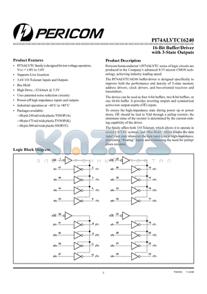 PI74ALVTC16240 datasheet - 16-Bit Buffer/Driver with 3-State Outputs