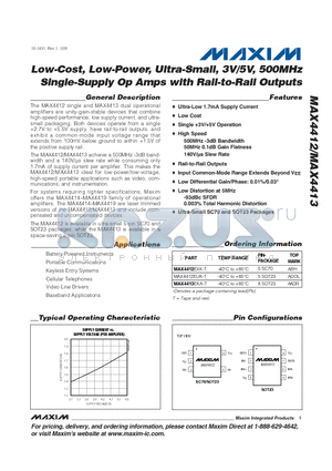 MAX4413EKA-T datasheet - Low-Cost, Low-Power, Ultra-Small, 3V/5V, 500MHz Single-Supply Op Amps with Rail-to-Rail Outputs