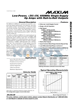 MAX4414 datasheet - Low-Power, 3V/5V, 400MHz Single-Supply Op Amps with Rail-to-Rail Outputs