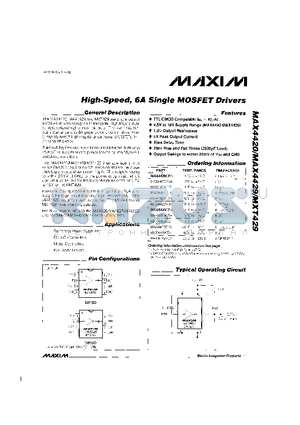 MAX4420 datasheet - High-Speed, 6A Single MOSFET Drivers
