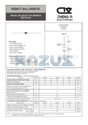 IN5818 datasheet - MINIATURE SCHOTTKY BARRIER RECTIFIER