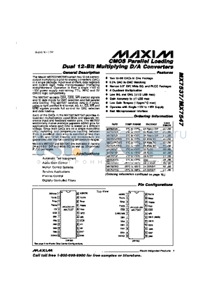 MX7537LCWG datasheet - CMOS Parallel Loading Dual 12-Bit Multiplying D/A Converters