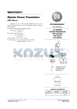 MMJT350T1 datasheet - Bipolar Power Transistors