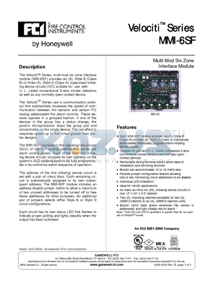 MMI-6SF datasheet - Multi-Mod 6 zone interface module
