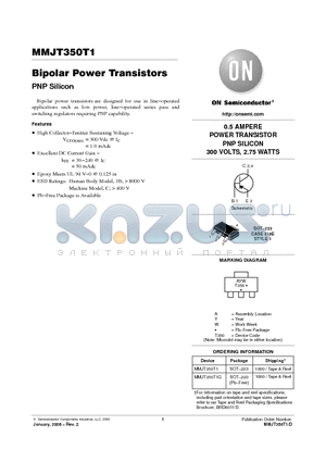 MMJT350T1G datasheet - Bipolar Power Transistors PNP Silicon