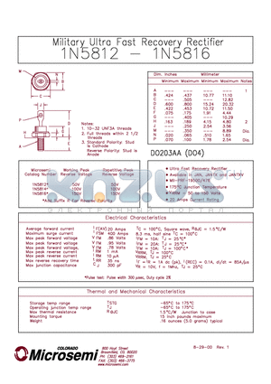 IN5816 datasheet - Military FAST RECOVERY RECTIFIER