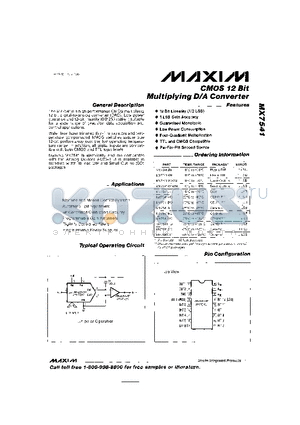 MX7538J/D datasheet - CMOS 12 Bit Multiplying D/A Converter