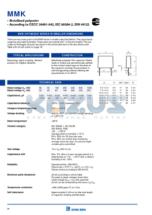 MMK datasheet - Metallized polyester According to CECC 30401-042, IEC 60384-2, DIN 44122
