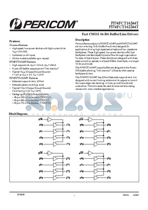 PI74FCT162244CTK datasheet - Fast CMOS 16-Bit Buffer/Line Drivers