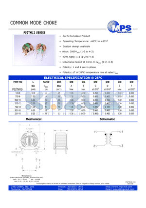 P52TM12-251-18 datasheet - COMMON MODE CHOKE