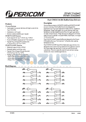 PI74FCT162244CTV datasheet - Fast CMOS 16-Bit Buffer/Line Drivers