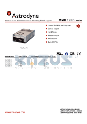 MMK320S-12 datasheet - Medical Grade 300 Watt Enclosed Switching Power Supplies