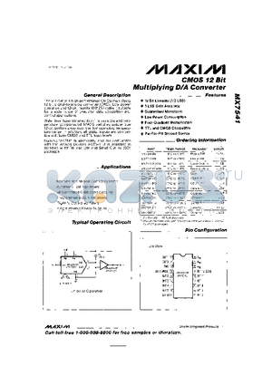 MX7541 datasheet - CMOS 12 Bit Multiplying D/A Converter