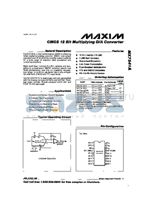 MX7541AKCWN datasheet - CMOS 12 Bit Multiplying D/A Converter