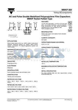 MMKP383_08 datasheet - AC and Pulse Double Metallized Polypropylene Film Capacitors MMKP Radial Potted Type