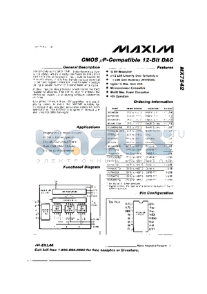 MX7542BD datasheet - CMOS lP-Compatible 12-Bit DAC