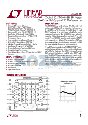 LTC2636CDE-HMX12 datasheet - Octal 12-/10-/8-Bit SPI VOUT DACs with10ppm/`C Reference