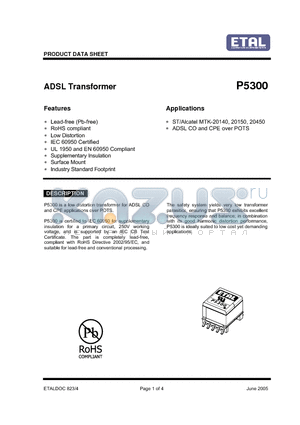 P5300 datasheet - ADSL Transformer