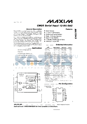 MX7543BD datasheet - CMOS Serial Input 12-Bit DAC