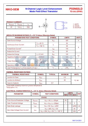 P55N02 datasheet - N-Channel Logic Level Enhancement, Mode Field Effect Transistor