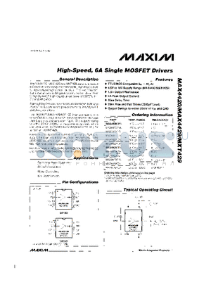 MAX4429CSA datasheet - High-Speed, 6A Single MOSFET Drivers