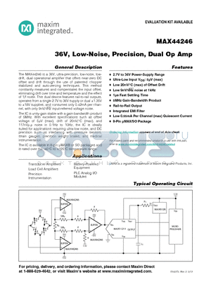 MAX44246AUA+ datasheet - 36V, Low-Noise, Precision, Dual Op Amp