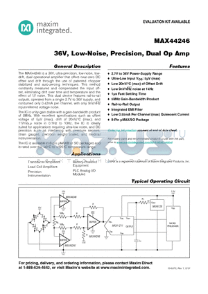 MAX44246_12 datasheet - 36V, Low-Noise, Precision, Dual Op Amp