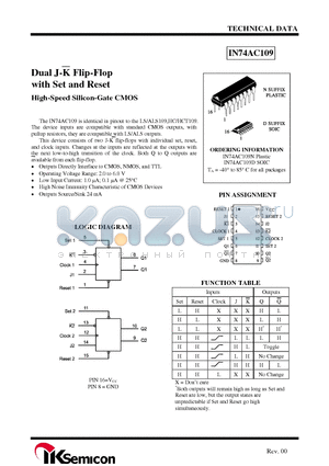 IN74AC109 datasheet - Dual J-K Flip-Flop with Set and Reset High-Speed Silicon-Gate CMOS
