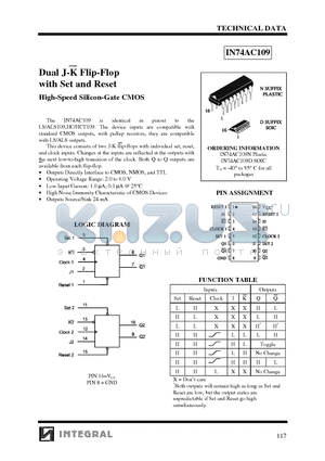 IN74AC109D datasheet - Dual J-K Flip-Flop with Set and Reset High-Speed Silicon-Gate CMOS