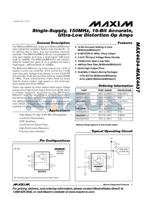 MAX4436 datasheet - Single-Supply, 150MHz, 16-Bit Accurate, Ultra-Low Distortion Op Amps