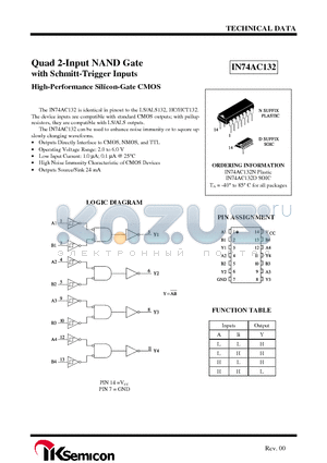 IN74AC132 datasheet - Quad 2-Input NAND Gate with Schmitt-Trigger Inputs High-Performance Silicon-Gate CMOS