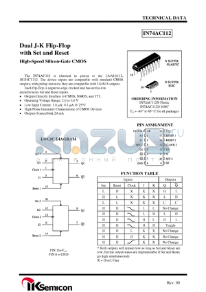 IN74AC112 datasheet - Dual J-K Flip-Flop with Set and Reset High-Speed Silicon-Gate CMOS