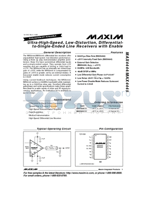 MAX4444 datasheet - Ultra-High-Speed, Low-Distortion, Differentialto- Single-Ended Line Receivers with Enable