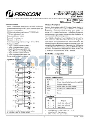 PI74FCT2245T datasheet - Fast CMOS Octal Bidirectional Transceivers