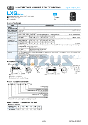 ELXG100VSN103MP30S datasheet - LARGE CAPACITANCE ALUMINUM ELECTROLYTIC CAPACITORS