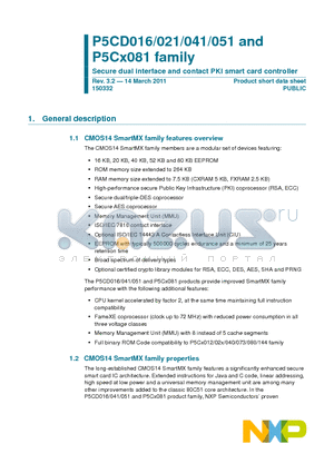 P5CD021UA datasheet - Secure dual interface and contact PKI smart card controller