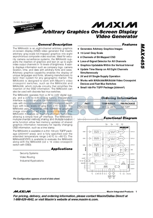 MAX4455 datasheet - Arbitrary Graphics On-Screen Display Video Generator